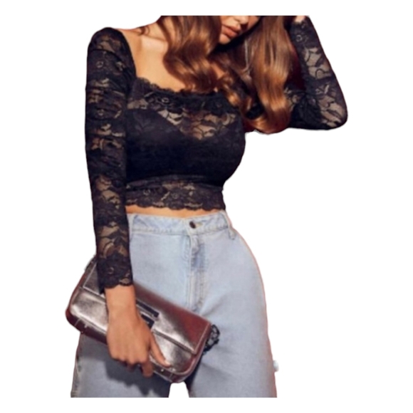 NWT Guess black lace long sleeve top - Picture 2 of 6